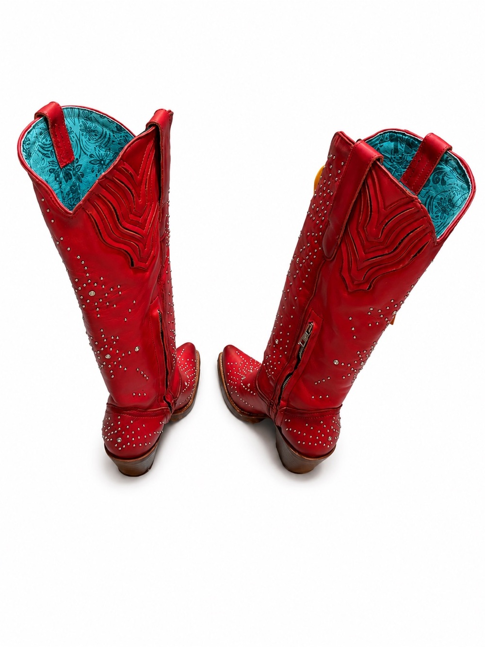 Corral Red Studded Tall Western Boots Sz 7 Snip Toe Side Zip NWT - Picture 4 of 16